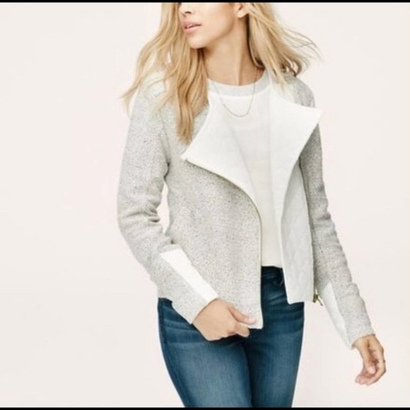 NWT LOU & GREY Tweed Moto Quilted 3/4 Jacket SP - Picture 1 of 6